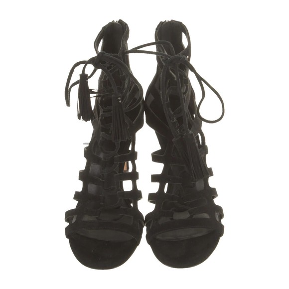 DESIGNER MICHAEL KORS COLLECTION BLACK STILETTO HEELS SUEDE SANDALS/ANKLE BOOTS - Picture 7 of 8